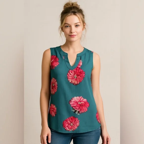 Cabi Style 3445 Blushing Floral Blouse Teal Sz M Peplum Lined
Tank Shirt Top - Picture 3 of 16